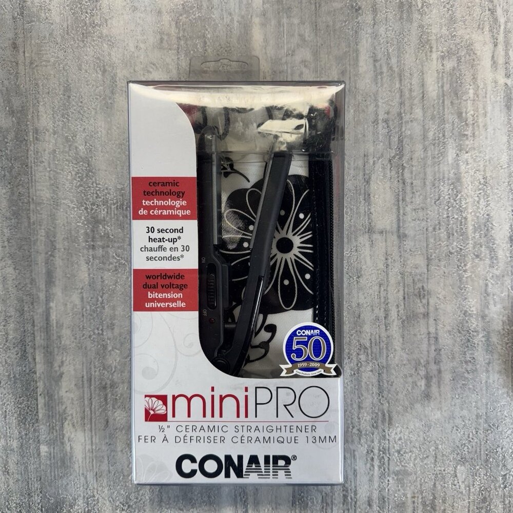 BRAND NEW Conair Mini PRO 1/2 Inch CERAMIC FLAT IRON Black Travel Compact Size